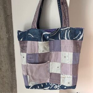 Patchwork Handcrafted Lavender Denim Tote Bag